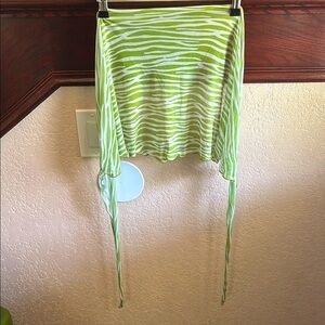 Green & White Zebra Print Striped Sheer Wrap Around Beach Skirt Women’s Small